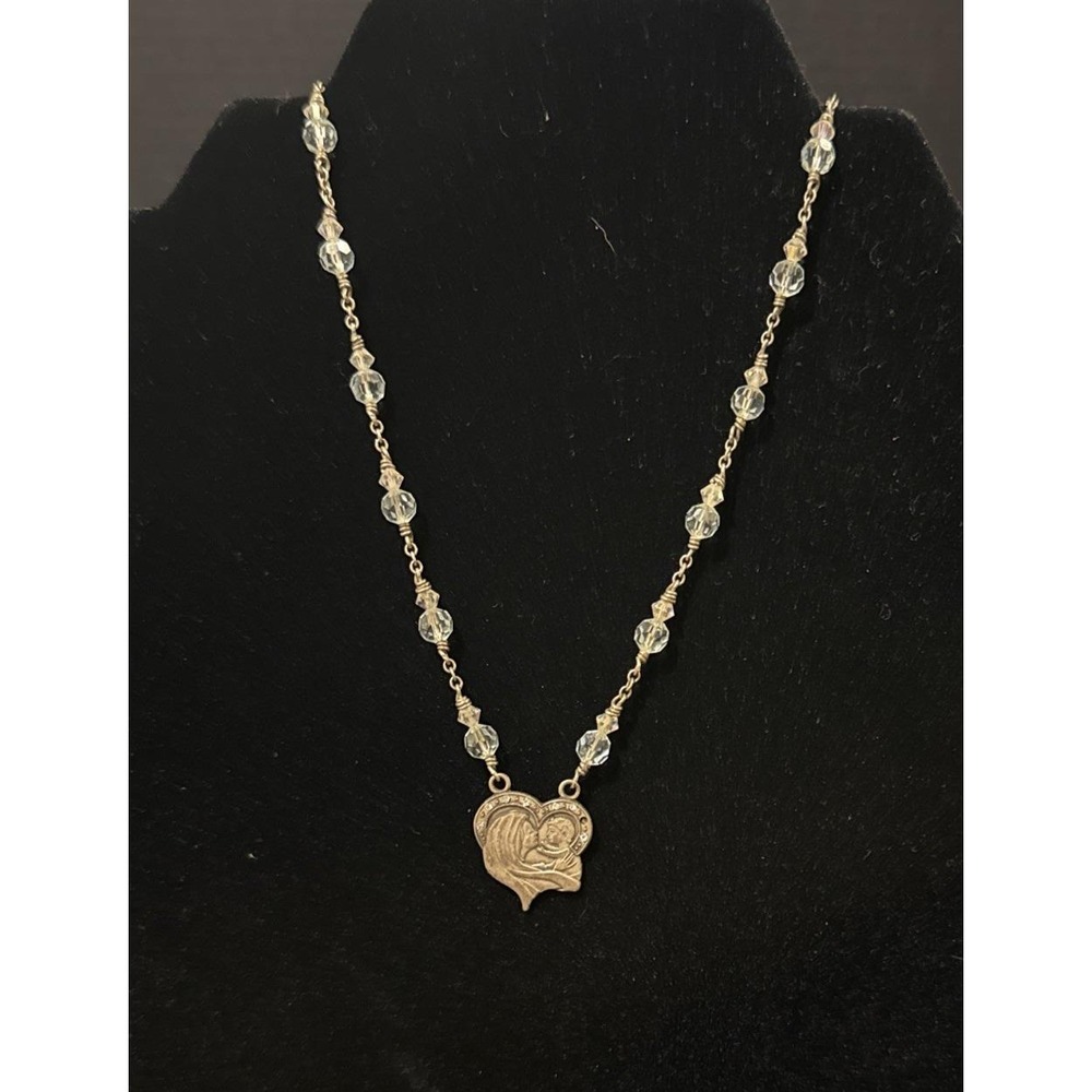 Chapel Sterling Silver Mary Baby Jesus Blue‎ Beaded Necklace Vintage